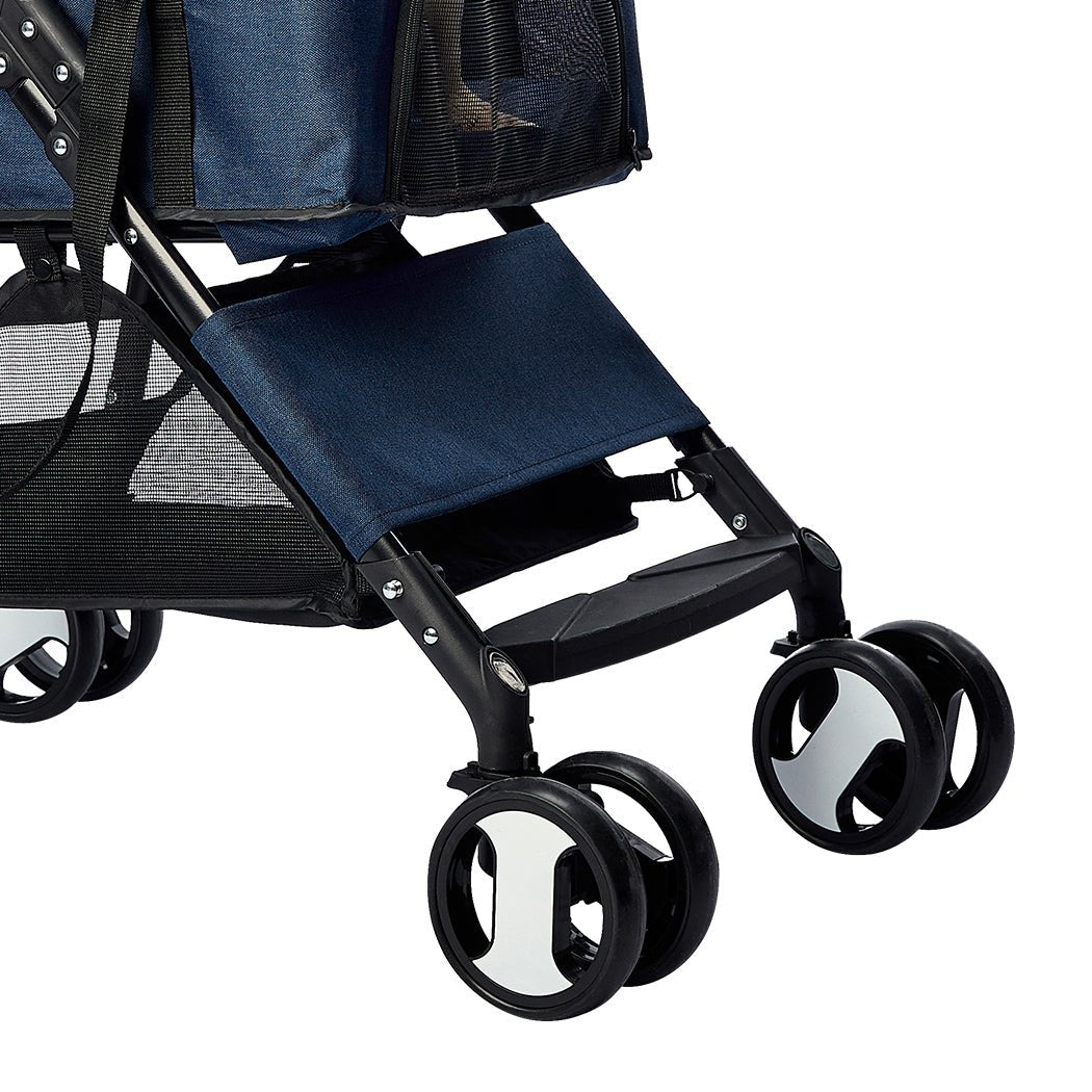 Large Travel Foldable Pushchair Pet Stroller 3 in 1 - Blue-4