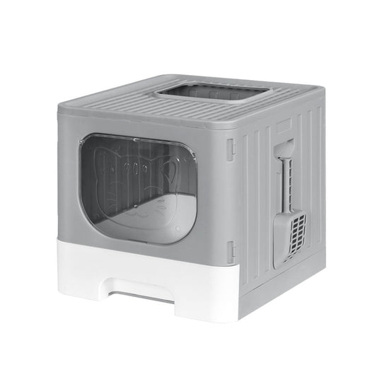 i.Pet Cat Litter Box Large Tray Kitty Toilet Enclosed Hooded Foldable Scoop Grey-0
